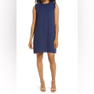 LILLY PULITZER navy blue Talisa Ruffled Collar Shift Dress Solid XS silky luxe
